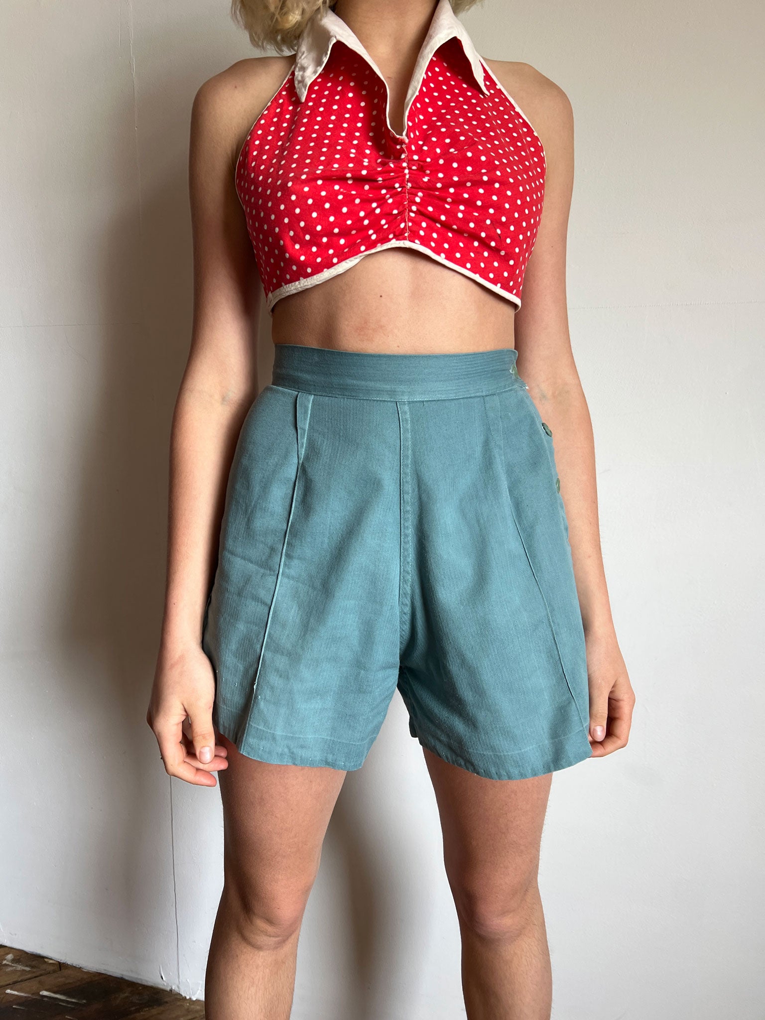 Vintage 1930's - 1940's Red and White Polka Dot Halter Top