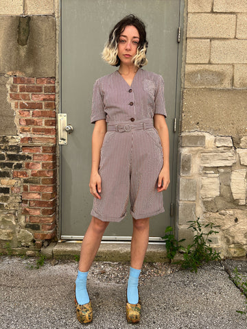 Vintage Late 1930's - Early 1940's Women's Seersucker Striped Sportswear Set