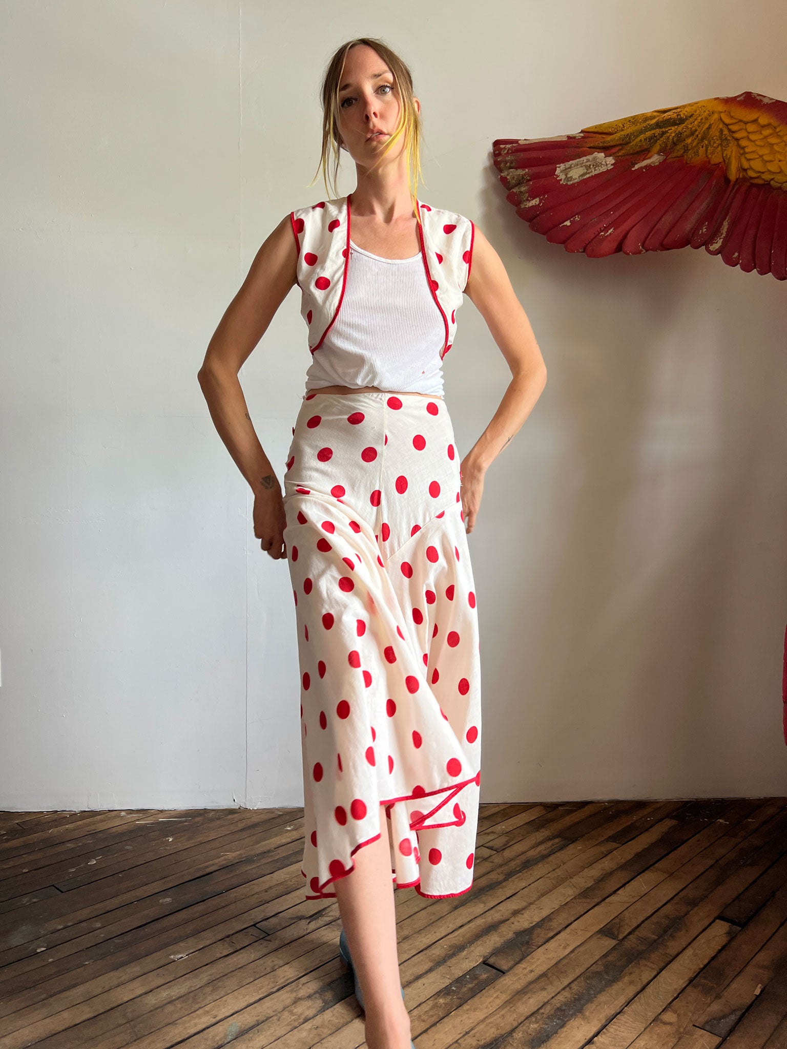 Vintage 1930's Polka Dot Beach Pajamas, Vest and Bottoms, 30's Art Deco Cotton