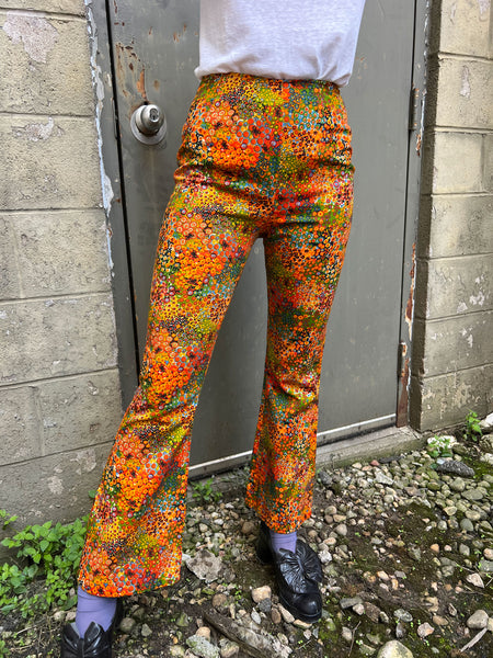 Vintage 1970's Three Piece Orange Floral Set - Matching Jacket, Pants and Skirt
