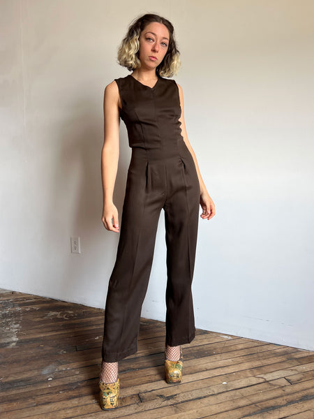 Vintage 1940's Brown Jumpsuit, Sash and Sequined Jacket, Tap Costume
