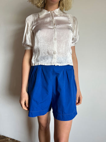 Vintage 1930's White Puff Sleeve Blouse, Glass Buttons