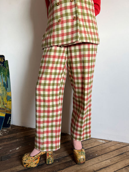 Vintage 1960's Wool Checkered Pant and Vest Set