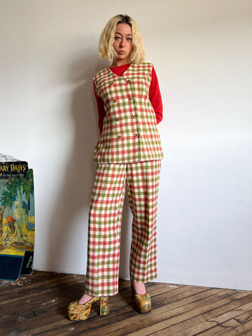 Vintage 1960's Wool Checkered Pant and Vest Set