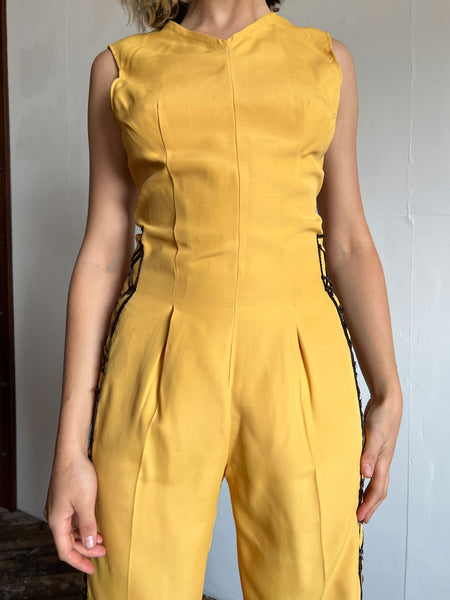 Vintage 1940's Yellow Sequined Tap Costume, Jumpsuit and Jacket