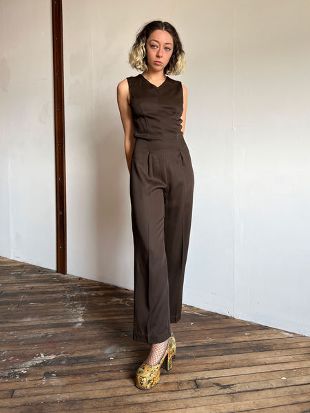 Vintage 1940's Brown Jumpsuit, Sash and Sequined Jacket, Tap Costume