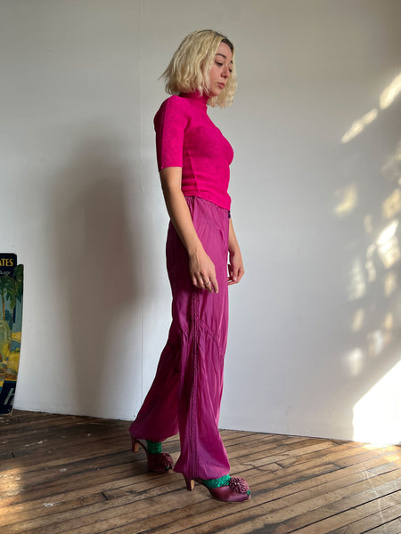 Vintage 1970's 1980's Magenta Wind Breaker Pants UCW Brand NYLON