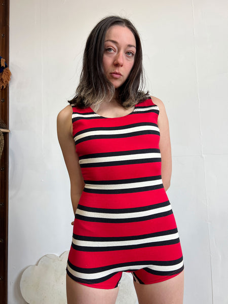 Vintage 1950's - Early 60's Deadstock Striped Cotton Bodysuit