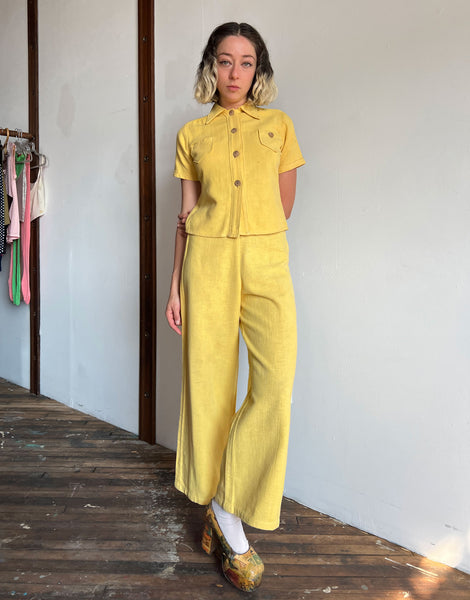 Vintage 1930's - Early 1940's Yellow Sportswear Set, Wooden Buttons