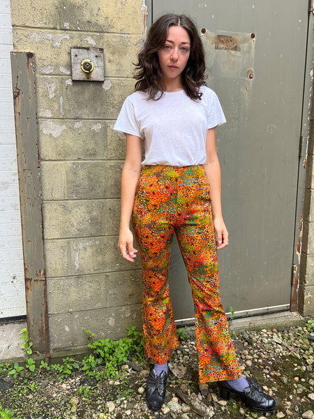 Vintage 1970's Three Piece Orange Floral Set - Matching Jacket, Pants and Skirt