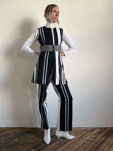 Vintage 1960's Black and White Striped Pant Set, Women's 60's Retro f