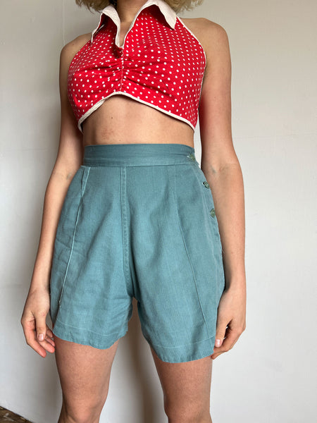 Vintage 1930's - 1940's Red and White Polka Dot Halter Top