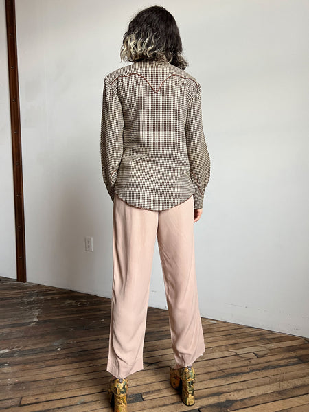 Vintage 1940's Circle A Western Wear Women's Snap Button Shirt, Wool