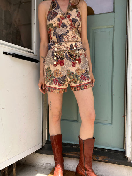 Vintage 1930's - 40's Cotton Halter Top with Matching Shorts