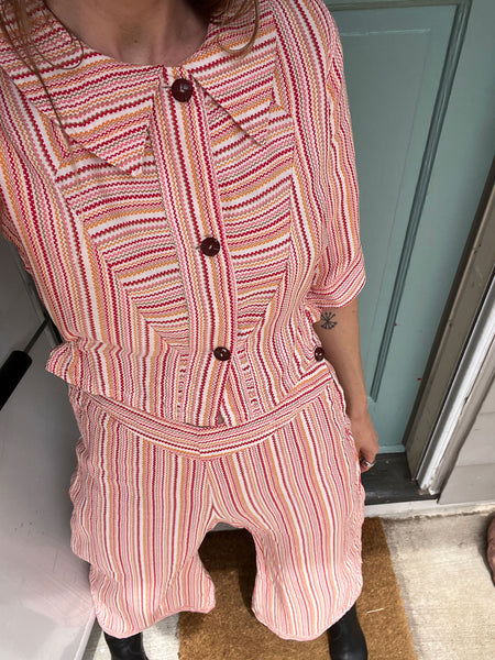 Vintage 1930's Cotton Two Piece Blouse and Pants Set