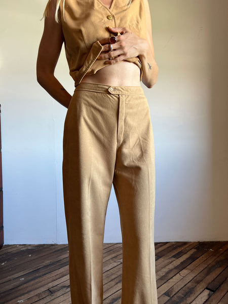 Vintage 1970's Camel Colored Vest and Pants Set, Women's