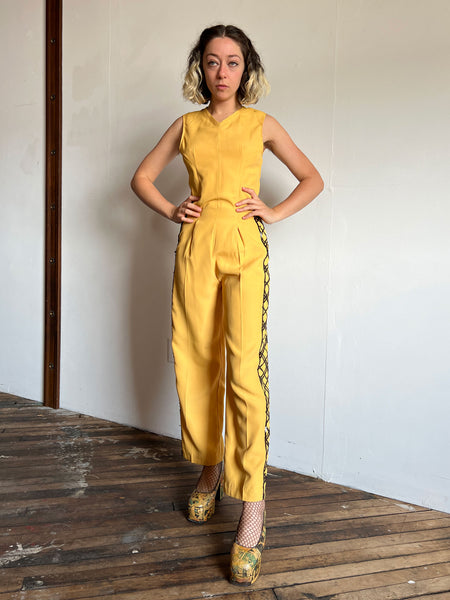 Vintage 1940's Yellow Sequined Tap Costume, Jumpsuit and Jacket