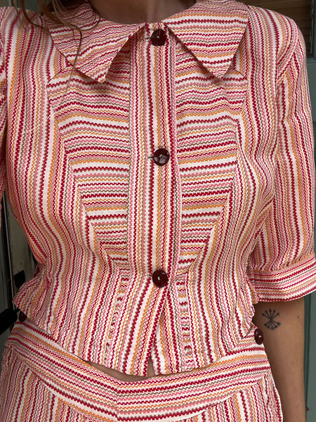Vintage 1930's Cotton Two Piece Blouse and Pants Set