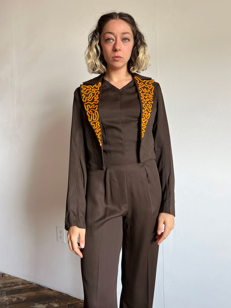 Vintage 1940's Brown Jumpsuit, Sash and Sequined Jacket, Tap Costume