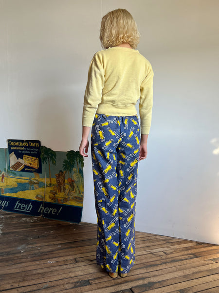 Vintage 1970's Novelty Print Pants, Mr. Peanut, 70's