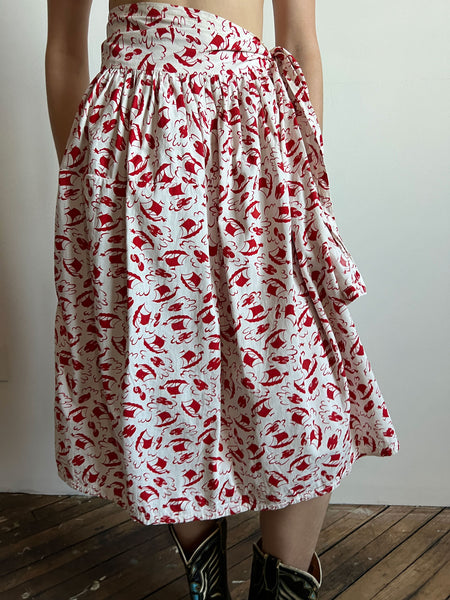 Vintage 1940's Novelty Print Halter Top Skirt Set, Cotton, Women's