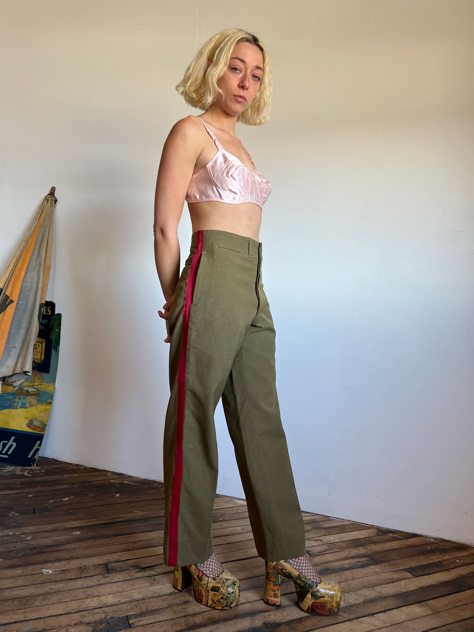 Vintage 1940's Wool Pants with Red Stripe