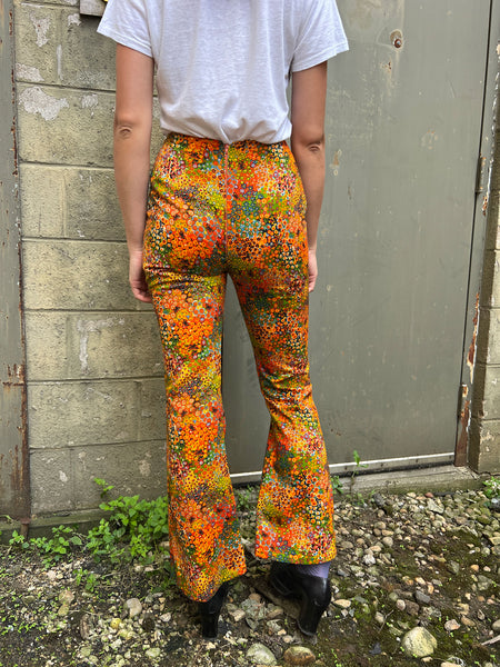 Vintage 1970's Three Piece Orange Floral Set - Matching Jacket, Pants and Skirt