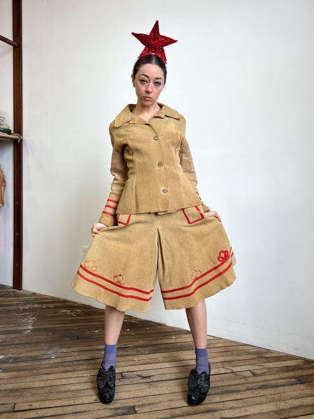 Vintage 1940's Leather Jacket and Culotte Set, Western Wear