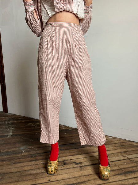 Vintage 1940's WW2 Era Women's Uniform Set, Striped Seersucker, Blouse and Pants, Military