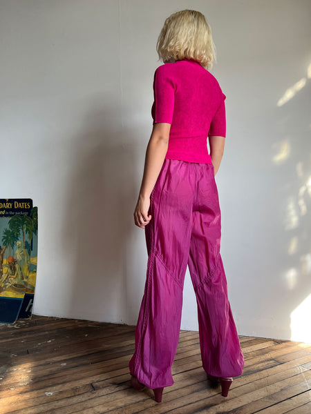 Vintage 1970's 1980's Magenta Wind Breaker Pants UCW Brand NYLON