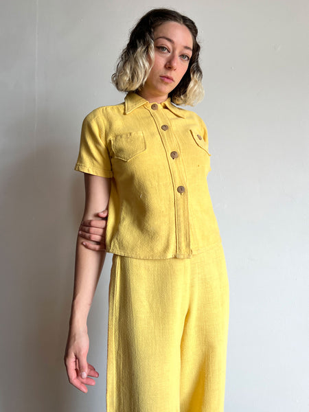 Vintage 1930's - Early 1940's Yellow Sportswear Set, Wooden Buttons