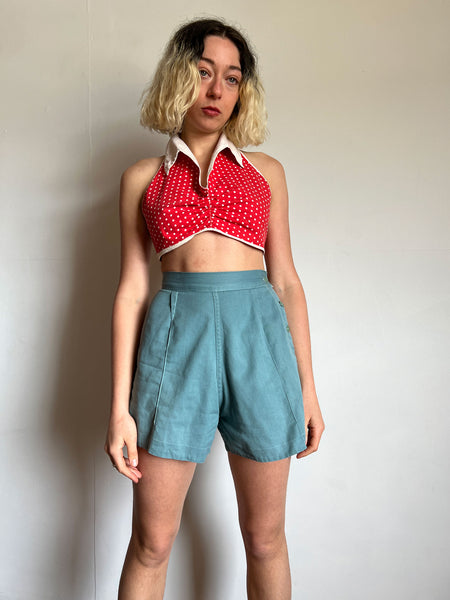 Vintage 1930's - 1940's Red and White Polka Dot Halter Top