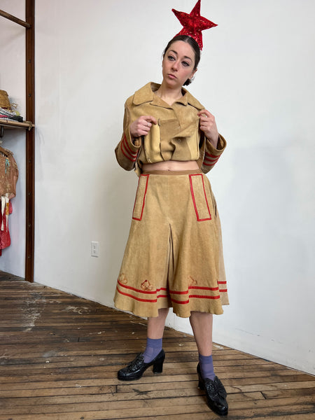 Vintage 1940's Leather Jacket and Culotte Set, Western Wear