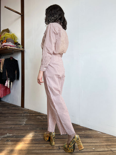 Vintage 1940's Women's Striped Seersucker Blouse and Pants Set, WW2