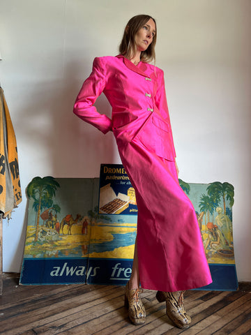 Vintage 1980's - 1990's Neon Pink Silk Two Piece Set