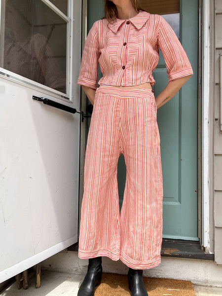 Vintage 1930's Cotton Two Piece Blouse and Pants Set