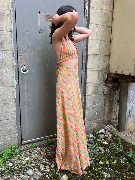 Vintage 1970's Cotton Gauze Hippie Halter Top and Wrap Skirt Set