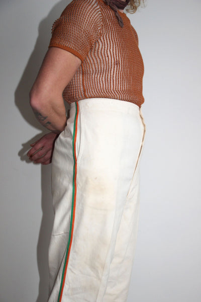 Vintage 1940's - 1950's White Button Fly Pants with Striped Sides, 40's - 50's Menswear