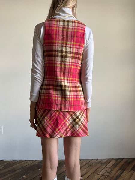 Vintage 1960's Bobbie Brooke's Wool Plaid Vest and Skirt Set, 60's