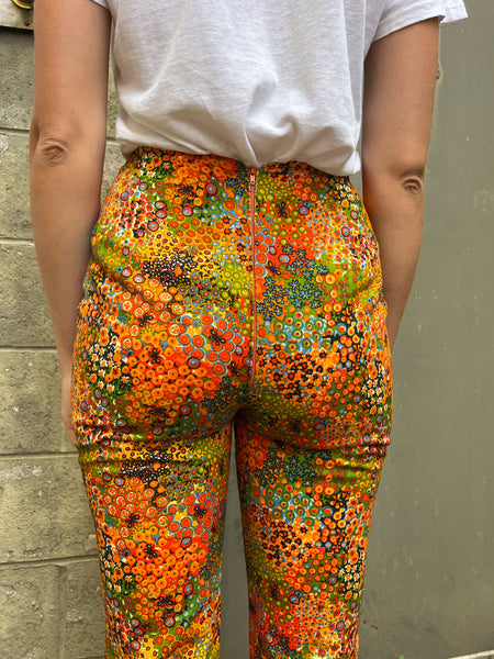 Vintage 1970's Three Piece Orange Floral Set - Matching Jacket, Pants and Skirt