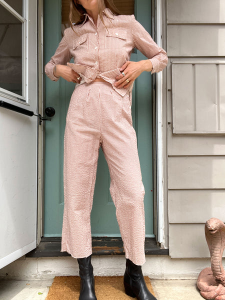 Vintage 1940's Seersucker Women's WW2 Outfit Set, Workwear 40's