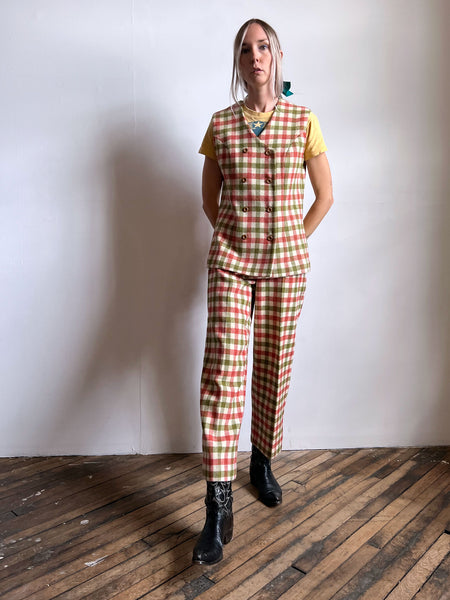 Vintage 1960's Wool Checkered Pant and Vest Set, 60's Koret of California