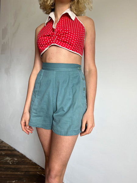 Vintage 1930's - 1940's Red and White Polka Dot Halter Top