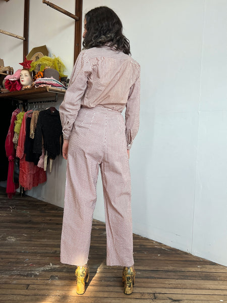 Vintage 1940's Women's Striped Seersucker Blouse and Pants Set, WW2