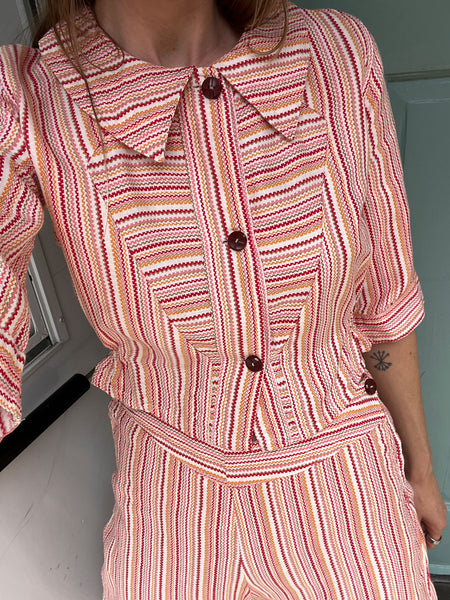 Vintage 1930's Cotton Two Piece Blouse and Pants Set