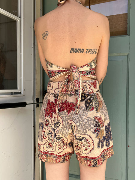 Vintage 1930's - 40's Cotton Halter Top with Matching Shorts