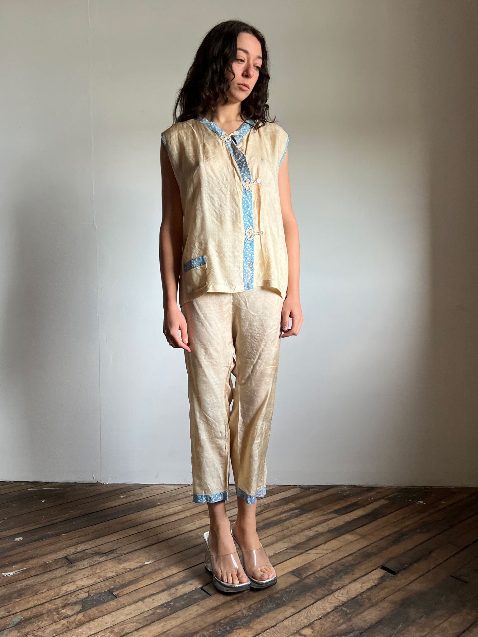 Early Vintage 1920's Pongee Silk Blouse and Pants Set, 20's