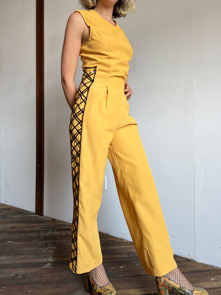 Vintage 1940's Yellow Sequined Tap Costume, Jumpsuit and Jacket