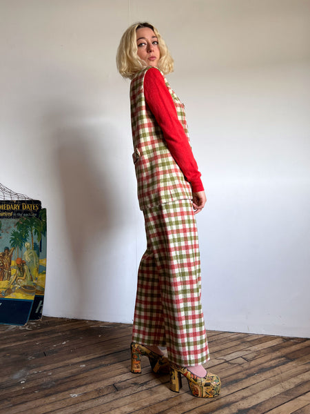 Vintage 1960's Wool Checkered Pant and Vest Set