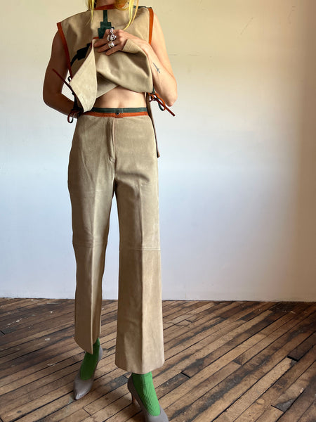 Vintage 1970's Skin Cheetahs Brand Leather Two Piece Set, Top and Pants, Women's 70's